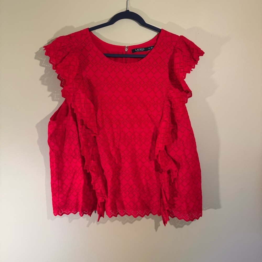 Lauren Ralph Lauren Red Ruffle Lace Sleeveless Top